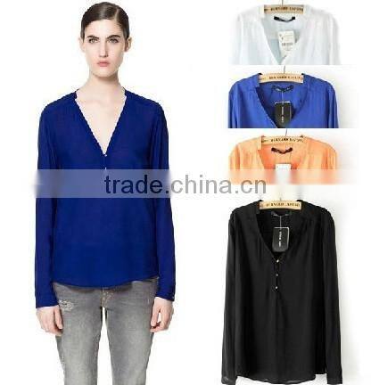 Sexy ladies chiffon shirts blouse V neck long sleeve shirts woman