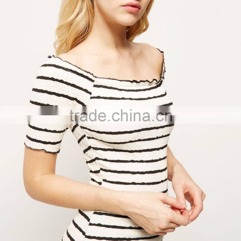 Customized off- shoulder striped body fit tight dress