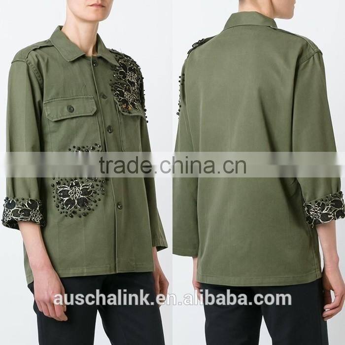 100% cotton women military olive green jacket customized