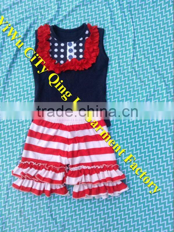 Patriotic Clothing Baby Navy Blue Tie Shirt with Chevron Short Sets Wholesale Baby Outfits