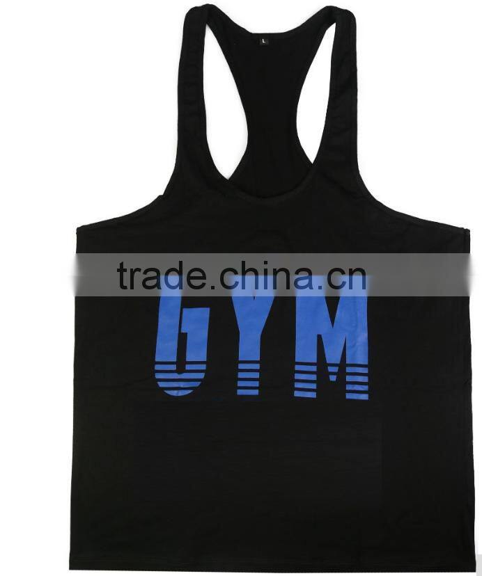 GYM text printing long tank tops for men cheap mens long tank tops