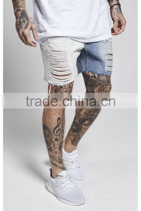 High quality denim shorts half color distressed jeans shorts custom