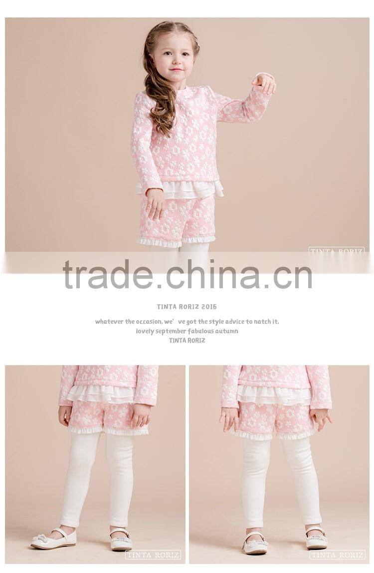 2017 Spring Girls 2pcs Set Of t Shirt And Short Pants With Legging Children Clothing Jacquard t Shirt With Pleated Hem