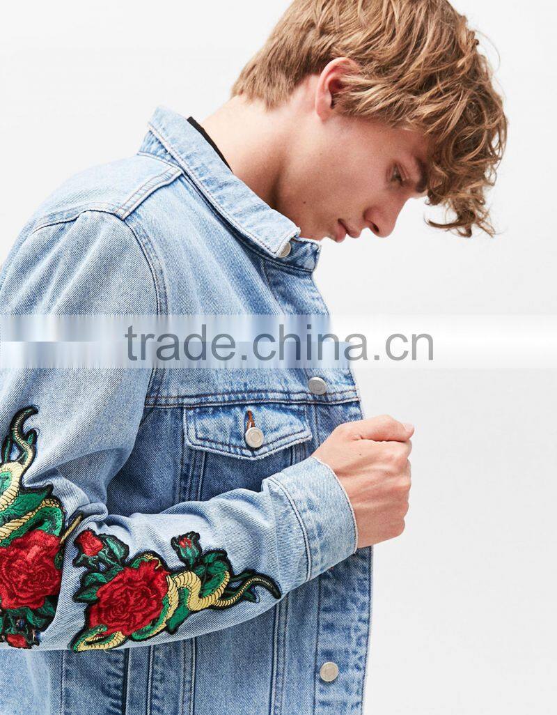 2017 custom high quality embroidered denim jacket,jean jacket men denim
