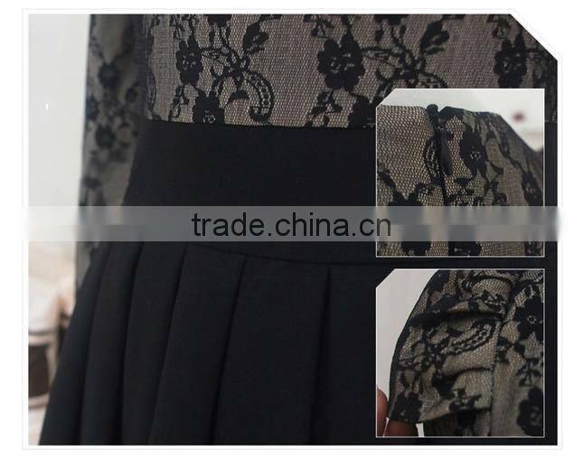 ET13003 Round Neckline Lace Skater Dress in Black