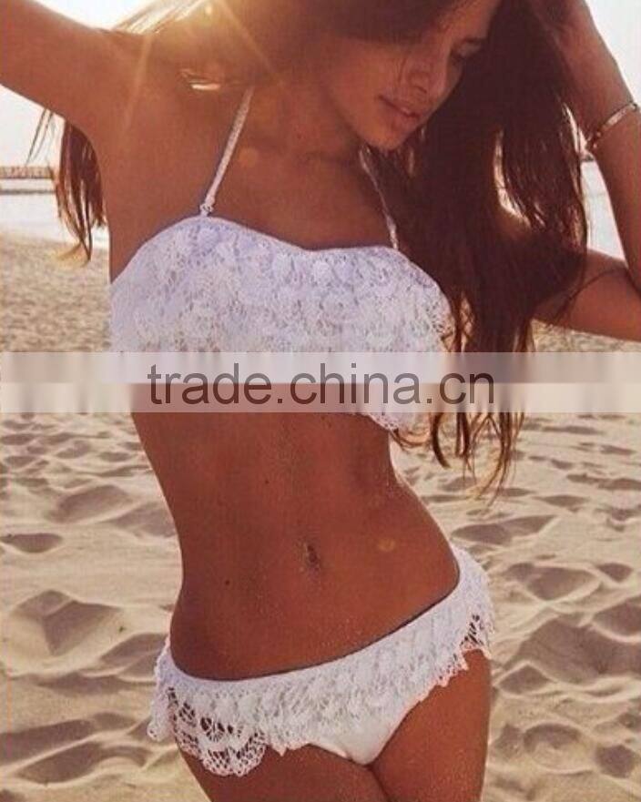 M744 D.Y fashion 2016 ladies lace halter split bikini swimwear beachwear