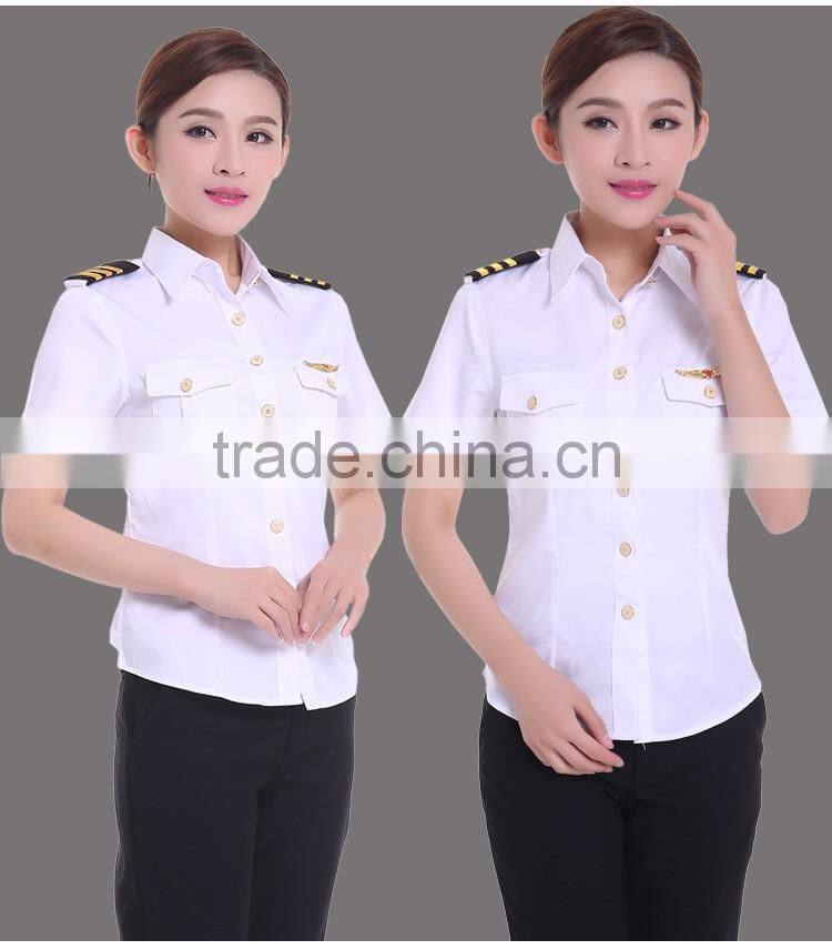 Juqian custom Top quality airline uniform long sleeve women white cotton Commander women pilot uniform shirt in China