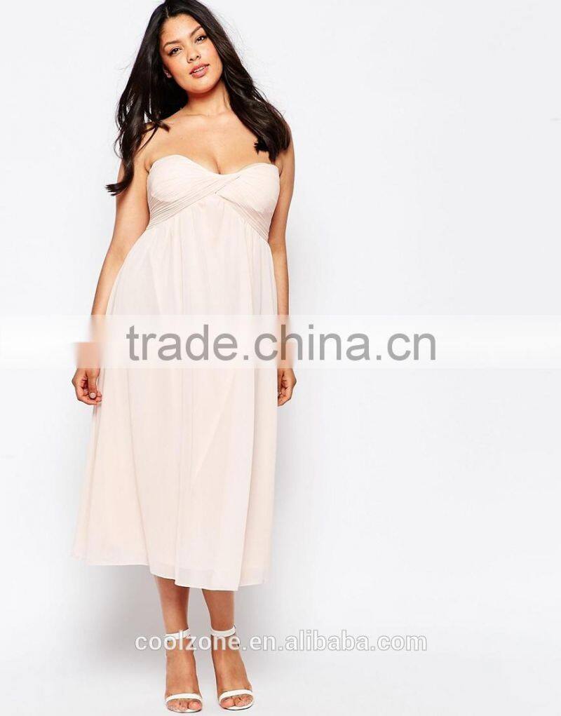 Fashion bandeau midi dress design wholesale chiffon plus size women clothing