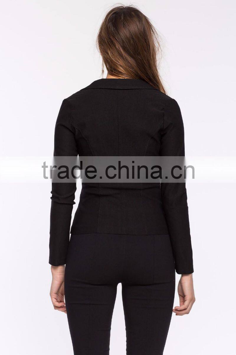 Fashion curved collar long sleeve ladies blazer designs women blazer with single button closure