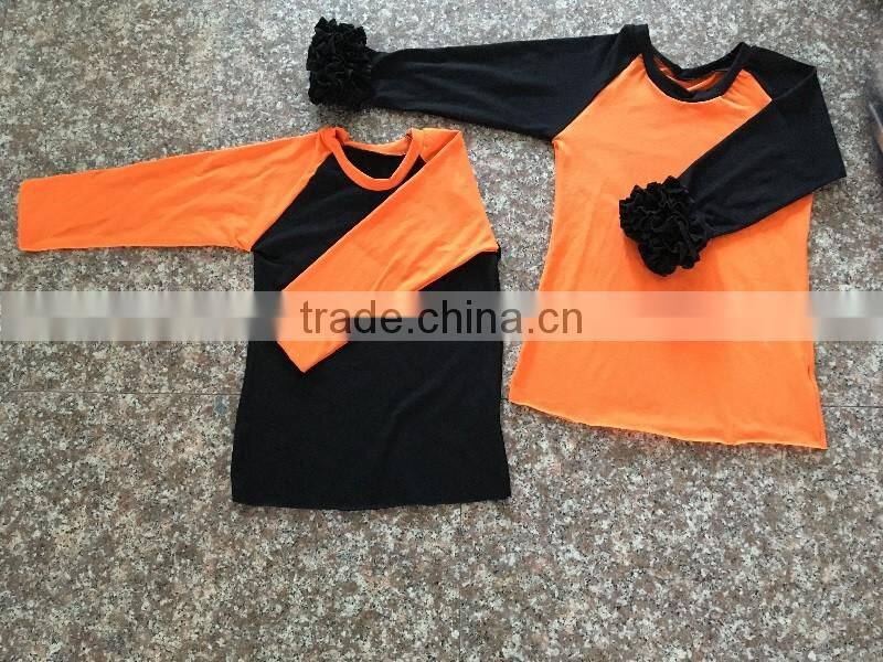 Plain reglan baby girl long sleeve t shirt cotton kids clothing ruffle wholesale bulk reglan Halloween shirt