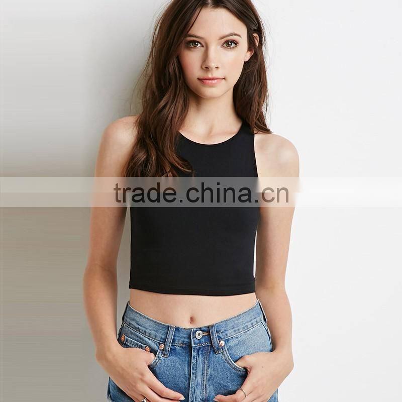 womens cheap solid color streetwear sports crop tops/sleeveless t shirt