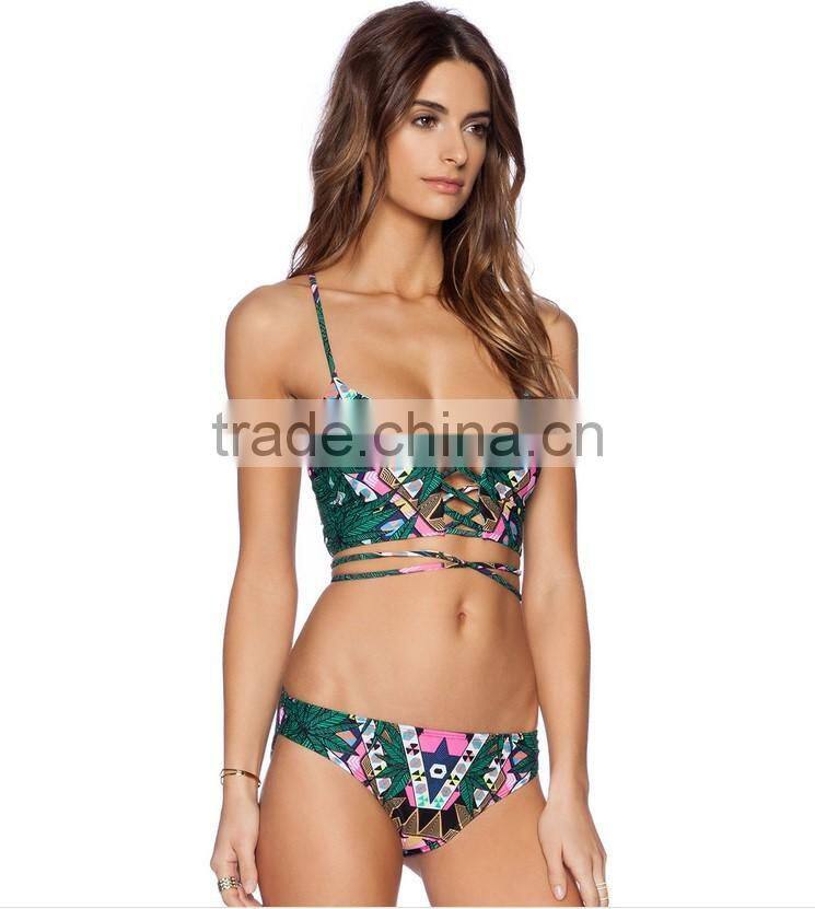 2016 fashion sexy push up straps women bikini swimwear bathing suit bikini with decorated bra