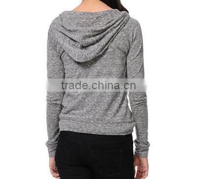 OEM Womens Long Sleeve Zip Up Jersey Heather Black Zip Up Hoodie