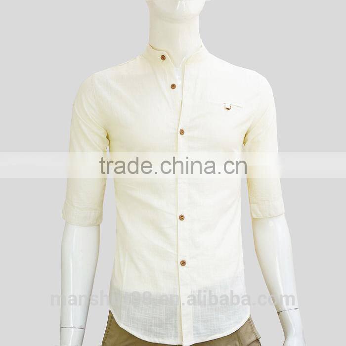 2016 latest design custom elegant sim fit mandarin collar linen shirt