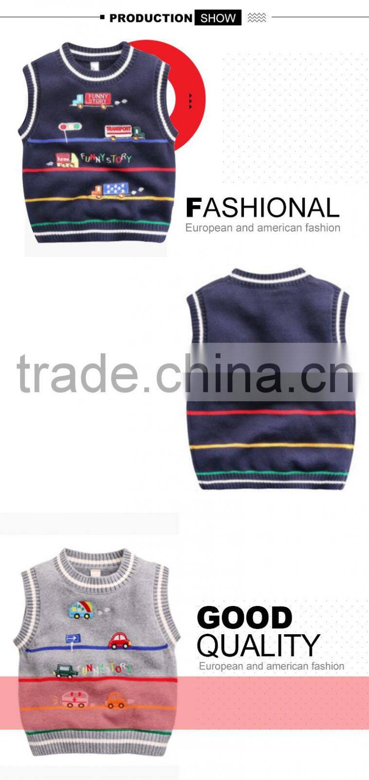 2017 cheap cartoon knitting patterns kids winter sweater vest for OEM