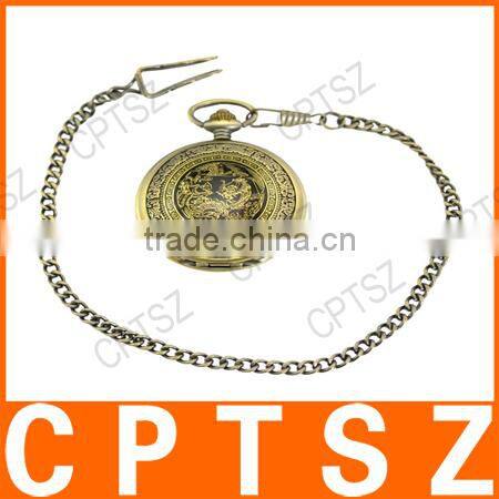 Classical Bronze Polish Men Quartz Pocket Watch with Pendant Chain