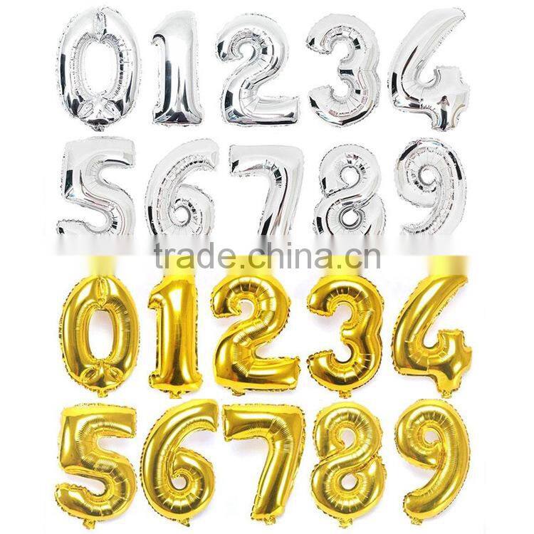40 inch gold silver color foil number balloons for party decoration