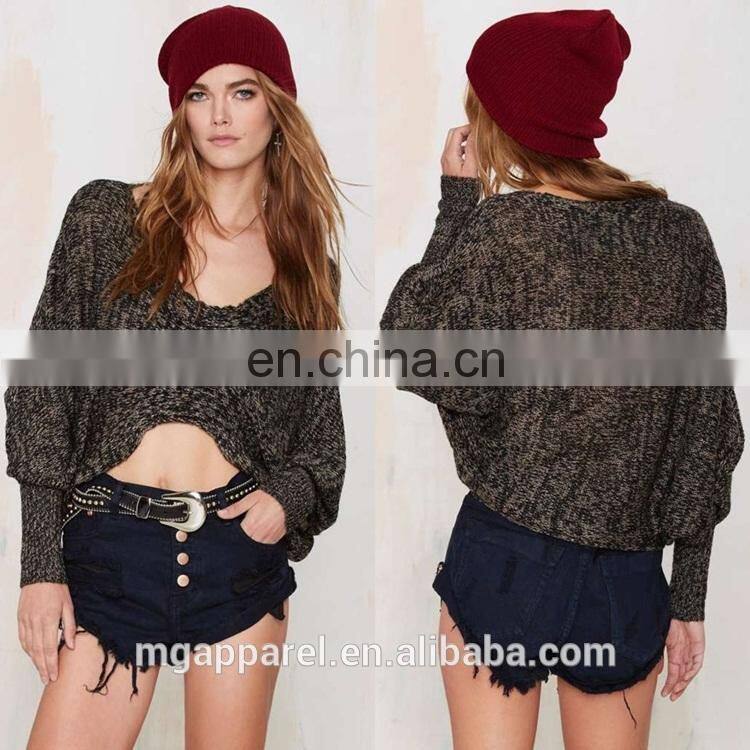 2015 New stylish cropped slouchy dolman sleeves asymmetric sweater woman cardigan