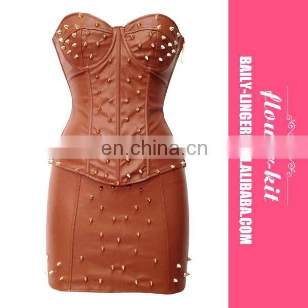 Macture Women Sexy Leather Rivet Corset Dress