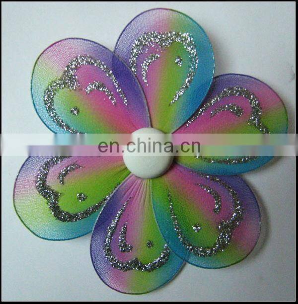 Rainbow color with silver glitter craft silk flower