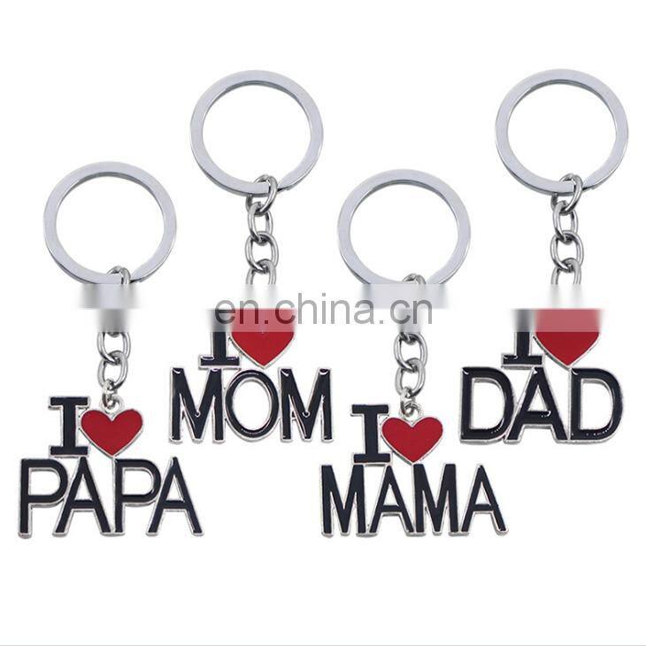 Wholesale Cheap Stock Type Enamel Style Creative Mother's Day Father's Day Gift Metal I Love Papa Keychain I Love MAMA Keychain