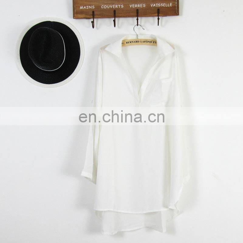 Summer Beachwear White Black Chiffon Blouse Shirt Bathing Suit Women Swimsuit Beach Sarongs Cover Ups Beach Dress Tunic Swimwear