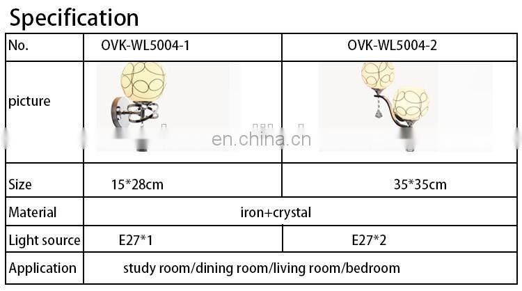 aisle hotel bedside reading lamps glass LED indoor wall lamp with crystal pendant