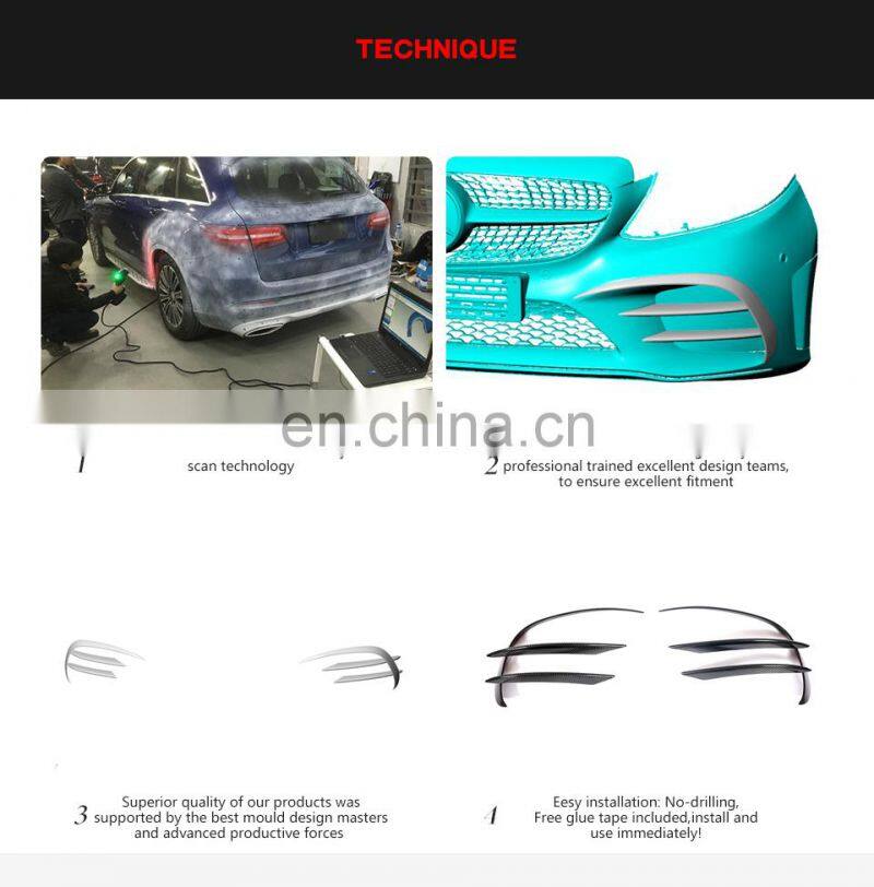 W205 Front Canards with Carbon Fiber Fog Lamp Vents for Mercedes Benz A205 C205 C43 AMG Sport 19-20