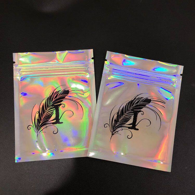 Gold color gift cosmetic bag plastic transparent packaging bags clear holographic eyelash packaging