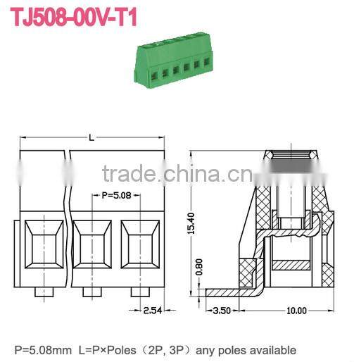 Pitch 5.08mm 300V 10A Slot screw bent pin PCB Terminal blocks