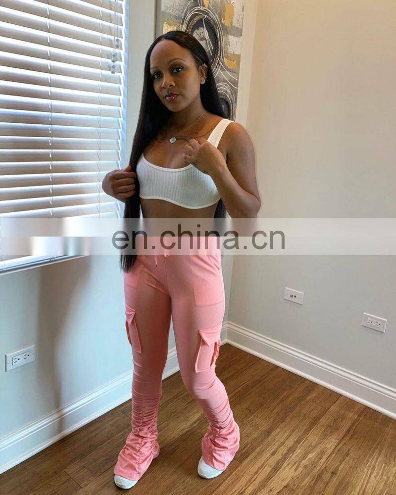 Amazon Hot 2021 European and American casual cotton blended skinny trousers flared mid-waist casual pants