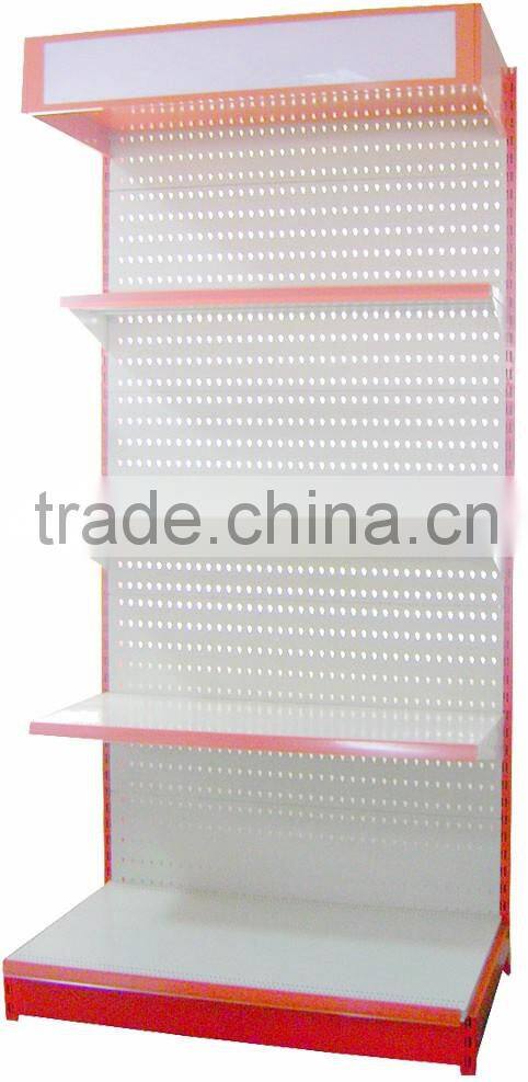 perforated supermarket shelf and supermarket equipment