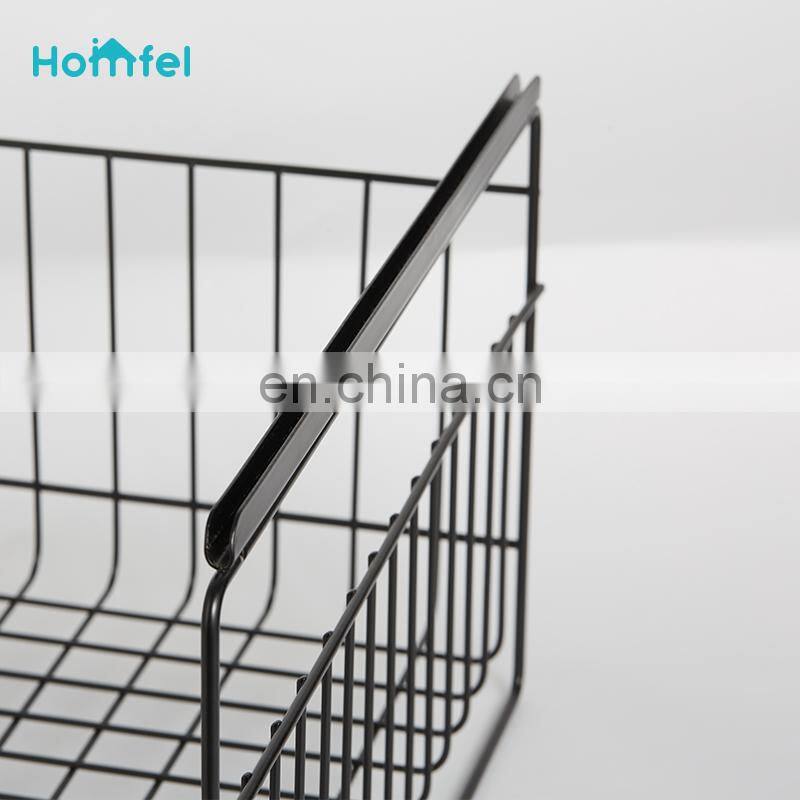 Multifunctional Black Stacking Wire Basket Lightweight Metal Organizer Rack Storage Basket wood