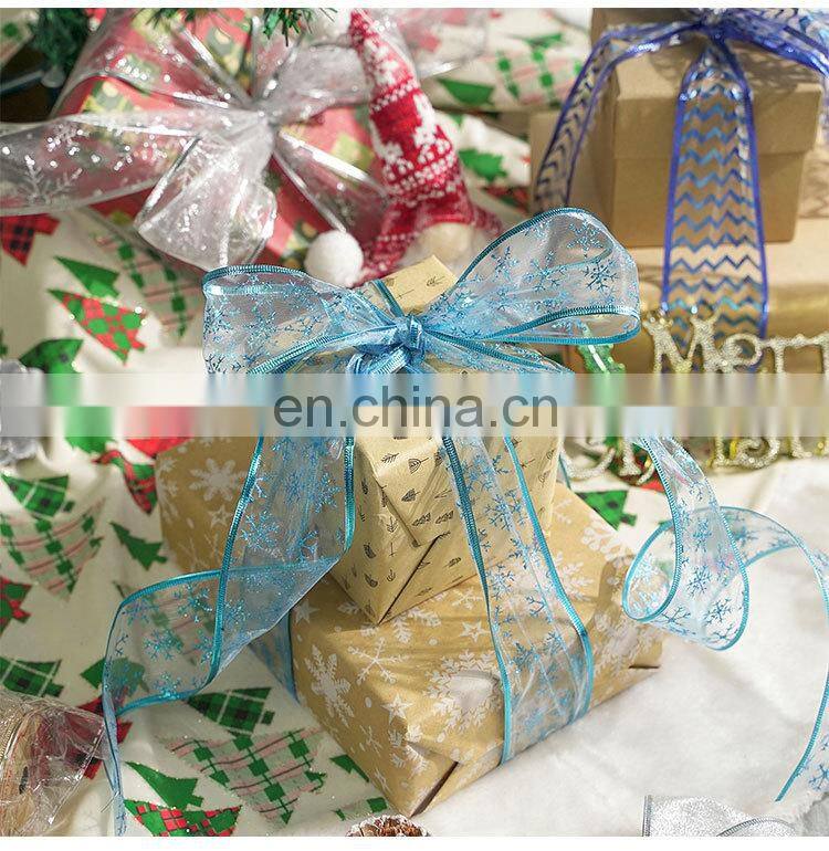 6 Yards/Roll 63mm Gold/Silver Wired Edge Glitter Organza Christmas Ribbon for Wedding Christmas Decoration Gift Packaging