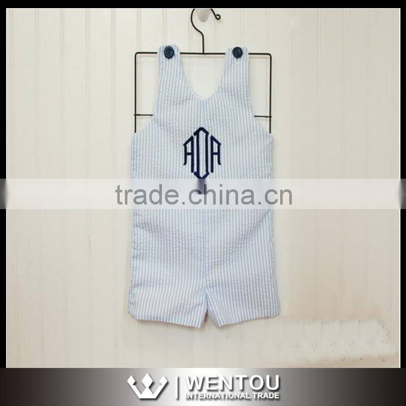 New Design Monogrammed Seersucker Shortall For Children