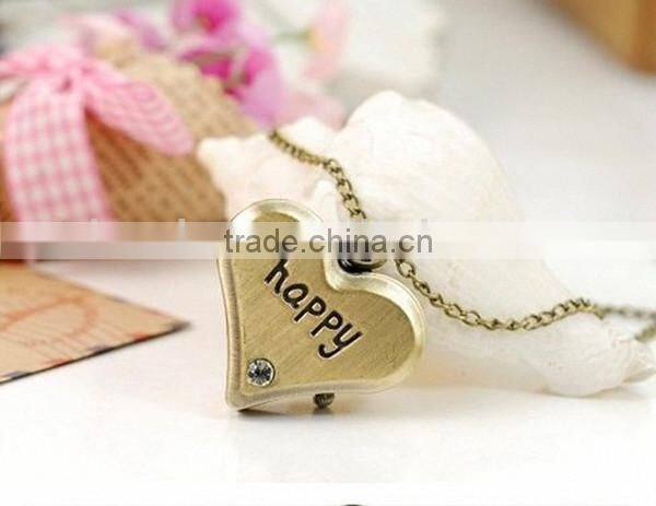 Retro necklace watch happy branded and heart shape necklace watch quartz necklace watch