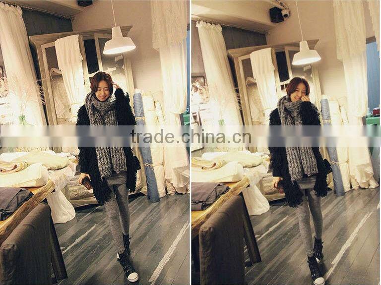 Fashion Gray Color Mohair Winter Lady Knit Scarf