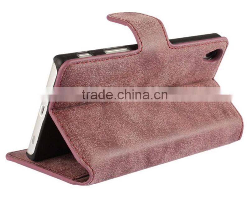 PU leather with magnet stand case Vintage Retro Dull Polish Folio Flip holder cover for Sony Xperia Z5