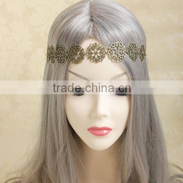 New Lovely Metallic Sweet Lady Hollow Rose Flower Elastic Hair Band Fashion Headband - Gold (Gloden Flower)