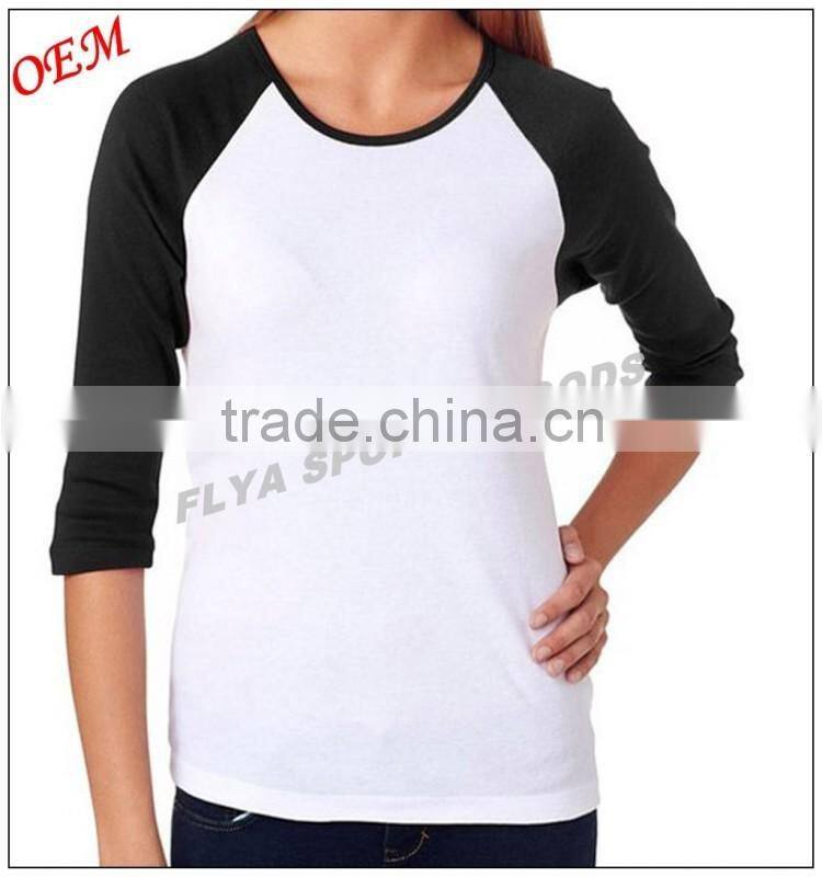 Professional high quality women blank 3/4 Sleeve t shirt manufacturers