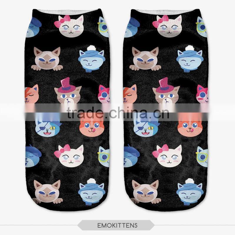 fashion cats faces wear high quality 3d digital full print colorful ankle socks sports unisex custom hot sale stretch spandex