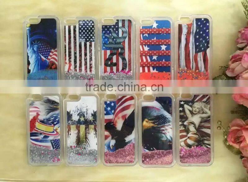 USA UK Flag Liquid Glitter Stars Bling Moving Latest Design TPU Case Cover For iPhone & Samsung