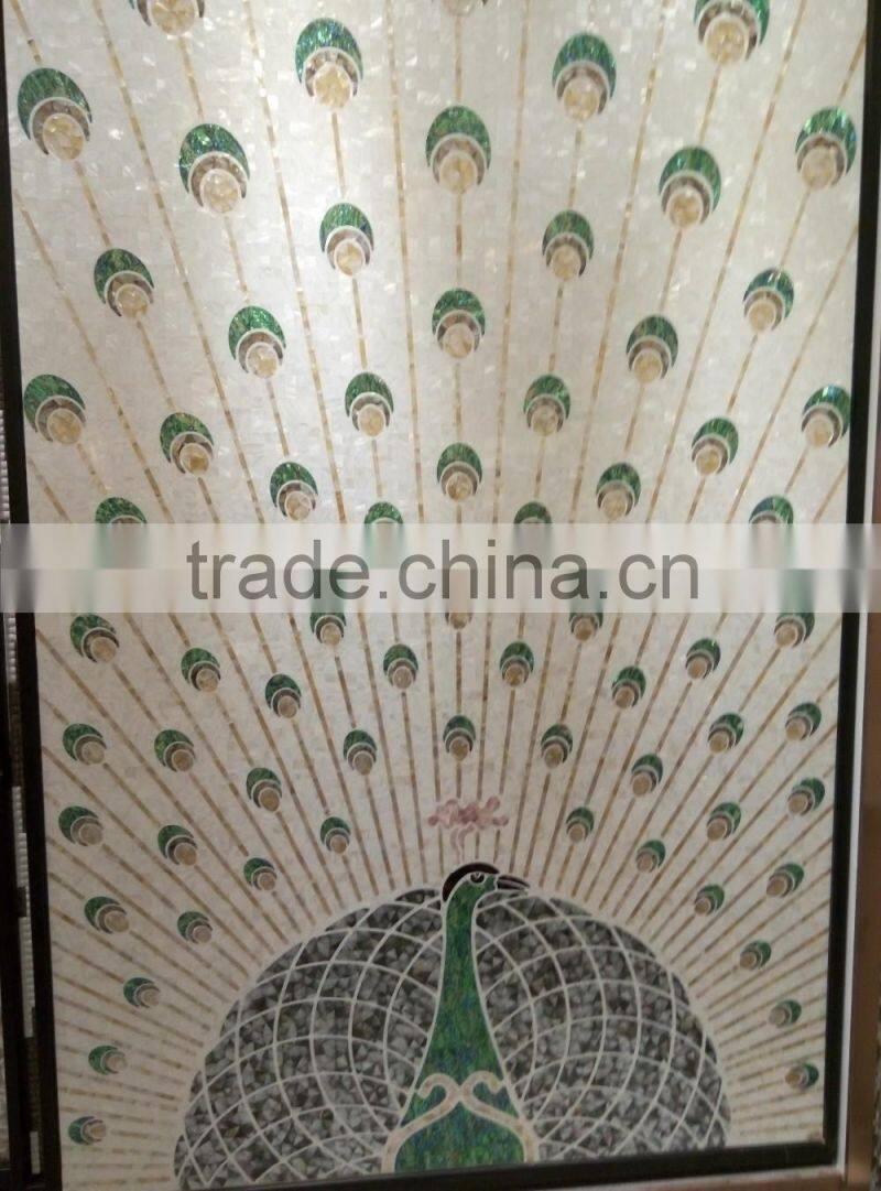 Customized peacock design art shell mosaic picture wall paper for background wall