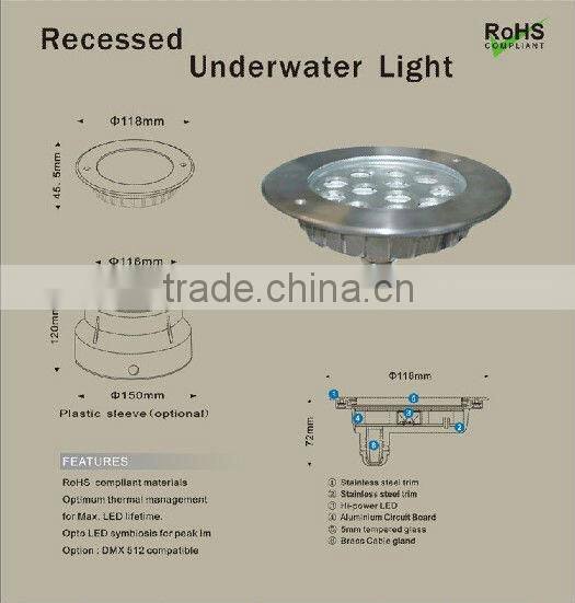 18W LED Fountain Light, DC24V, Edison LED, 15/30/45/60degree,188*98mm, IP68