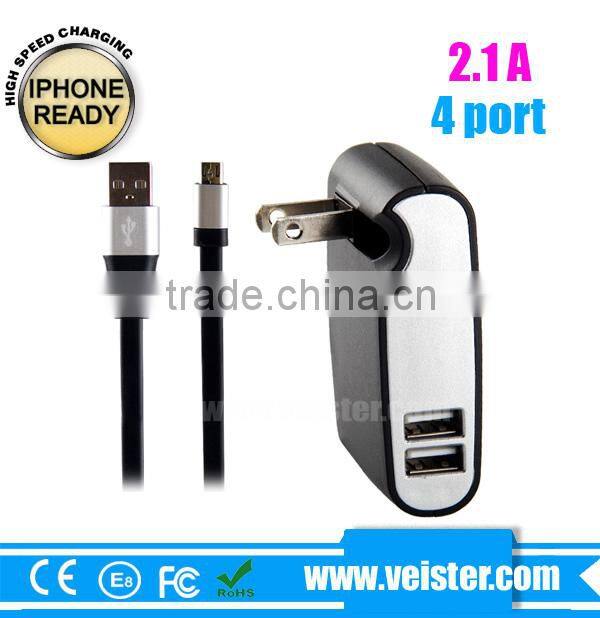 5V 2.1A Mini 4 Usb ac Wall Charger for Samsung