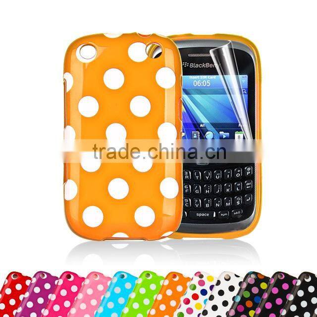 Set Screen Protector And Case For Blackberry 9320 , Polka Dots Gel TPU Case For Cell Phone