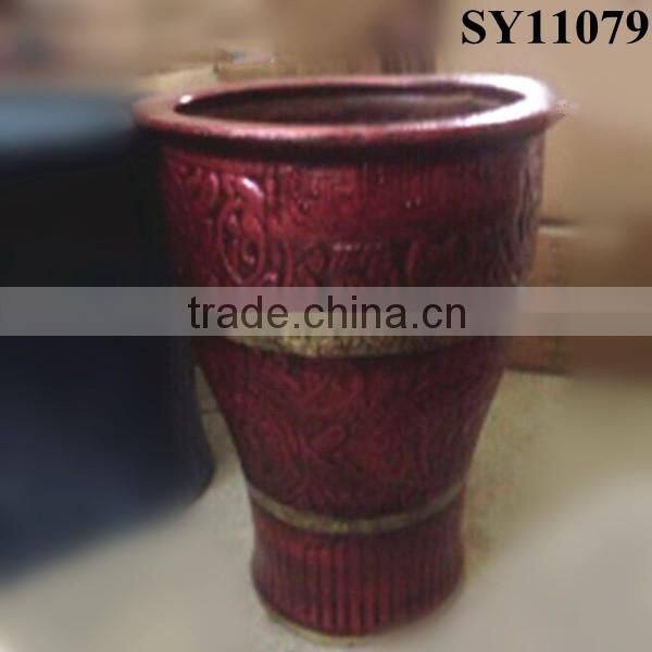 Pot for flower maroon outdoor big porcelain planter pot wholesale