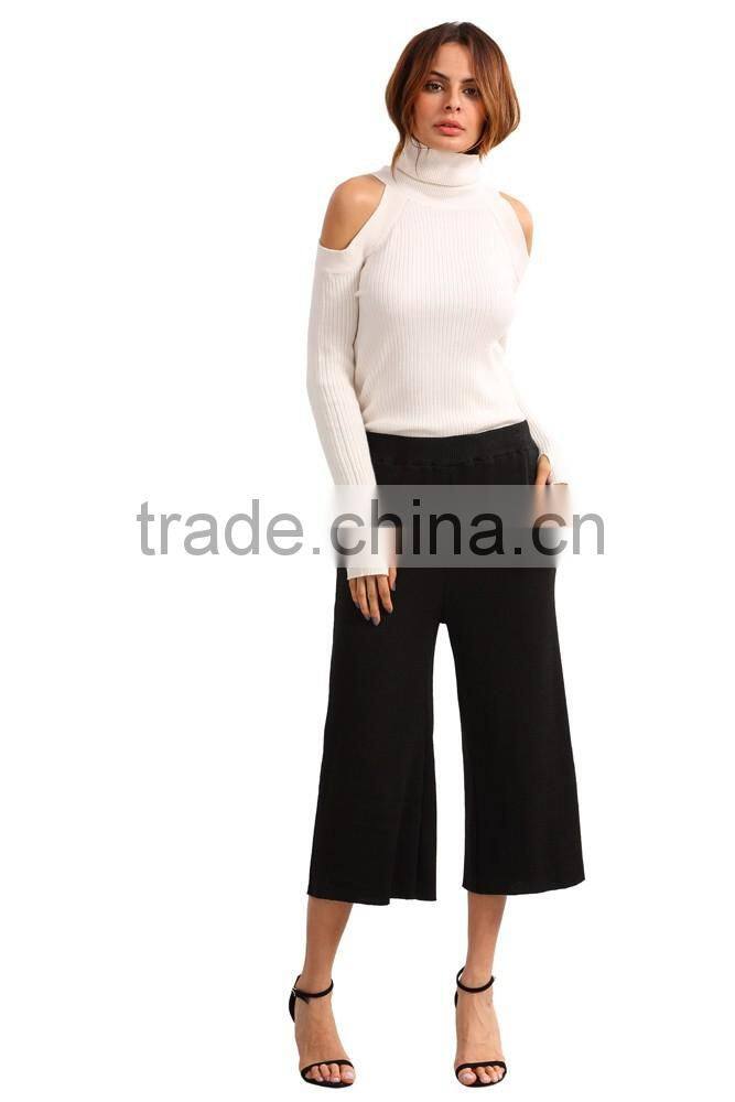 Fashion women high neck plain longsleeve knit sweater top