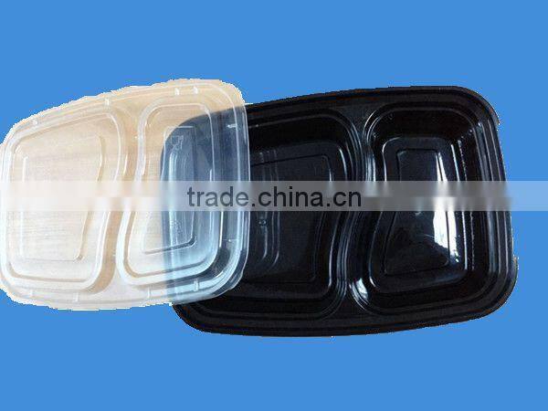 Popular Take away Disposable Plastic Lunch Food Container with 2-compartment