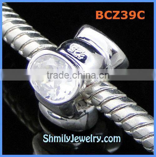 Wholesale Purple CZ Rhinestone Silver Spacer Charms BCZ38C